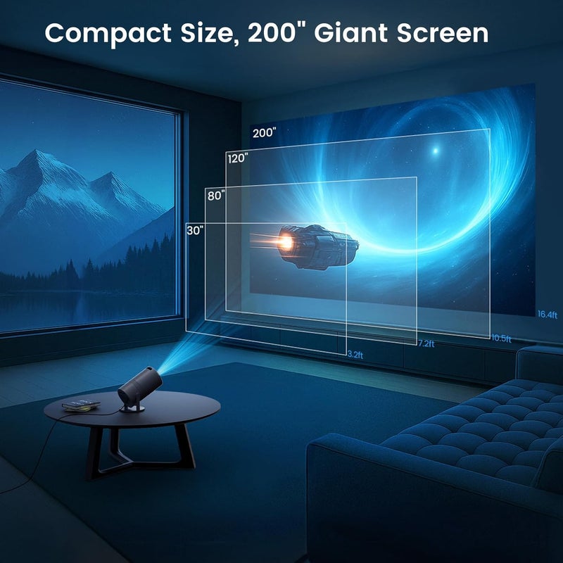 Tecaki Mini Portable Projector with WiFi and Bluetooth,Support Movie Projector 1080P HD,Auto Keystone Correction,180° Rotatable,Compatible with TV Stick, HDMI, USB, Smartphone, Laptop (Grey) - Image 2